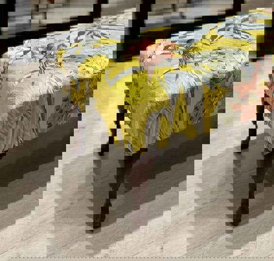 PREMIUM ZEN FOOTSTOOL YELLOW FIRST BIRD FLORAL POUFFE FOOTREST - ISTOOLS