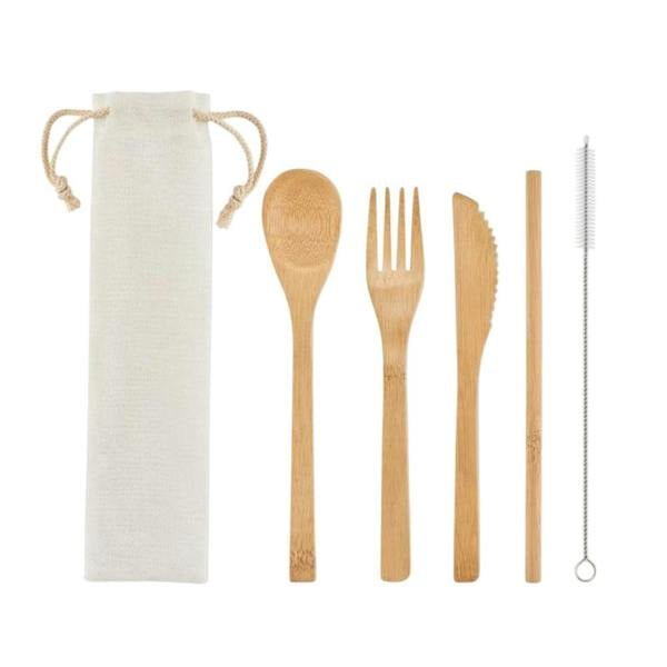 MidOcean Setstraw Bamboo Straw Cutlery Set (Pack of 5) - Beige - 