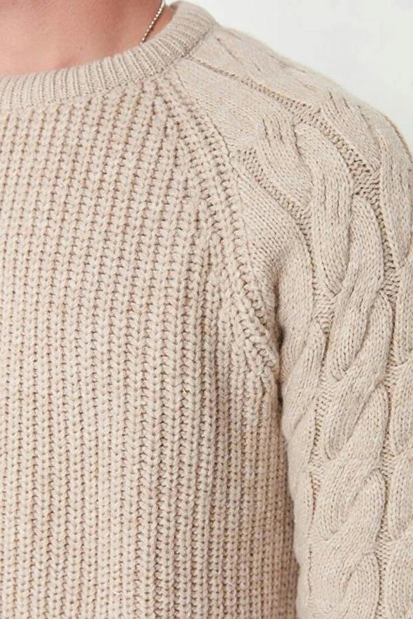 WOVCOR Regular Fit Woolen Crew Neck Knit Men's Sweater with Hair Knitting Detail