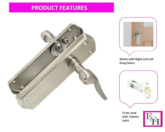 EDH Door Hardware Satin Nickel Internal Door Handles with Long Back Plate - Stellar Design (1 Pair of Handles)