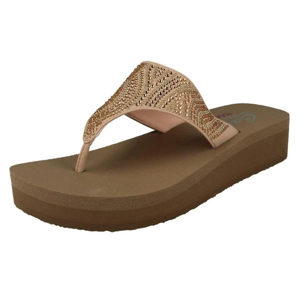 Skechers Ladies Skechers Toe Post Platform Wedge Sandals Stone Candy 31614