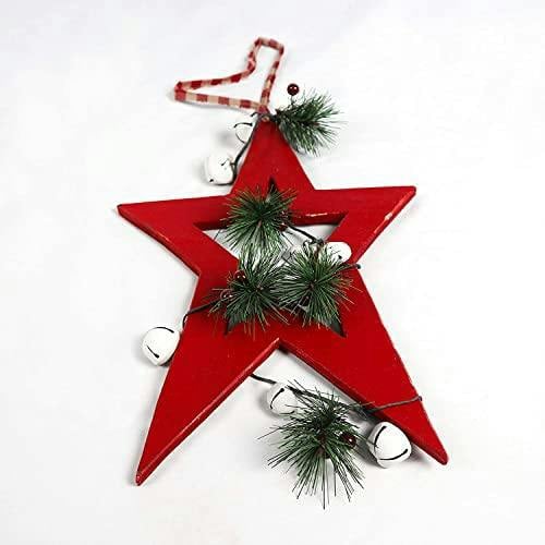 25 x 1.2 x 36 cm Red Wooden Star Hanging Decoration for Christmas and Seasonal Displays image 7