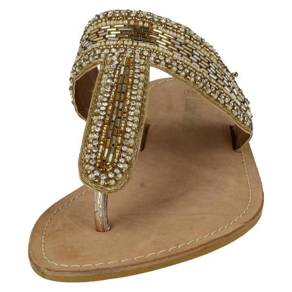 Spot On Ladies Spot On Leather Collection Beaded Toe Post Sandals