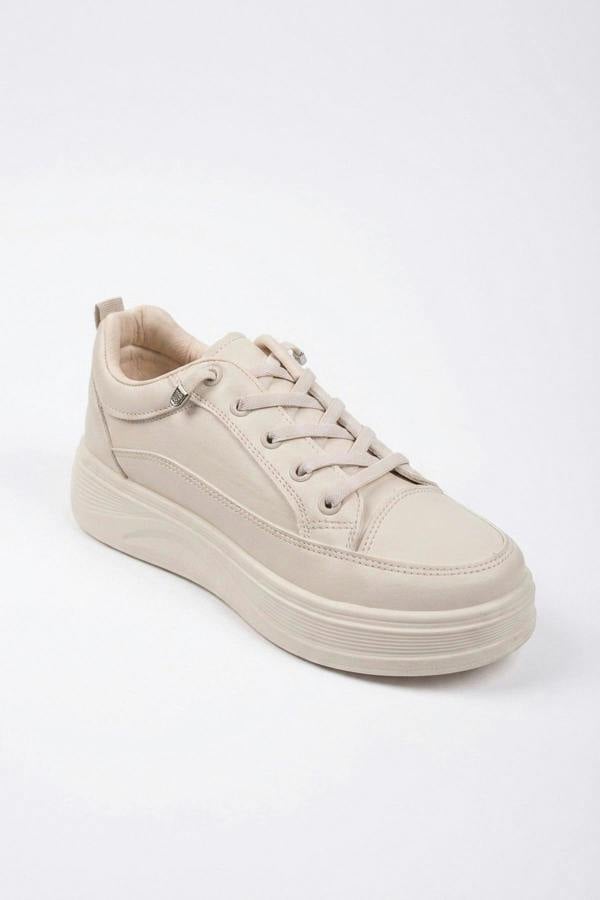 Constance Chunky Sole Lace Up Trainers - Beige
