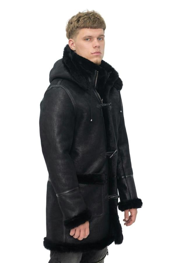 Infinity Leather Mens Winter Sheepskin Hooded Duffle Coat-Isleworth