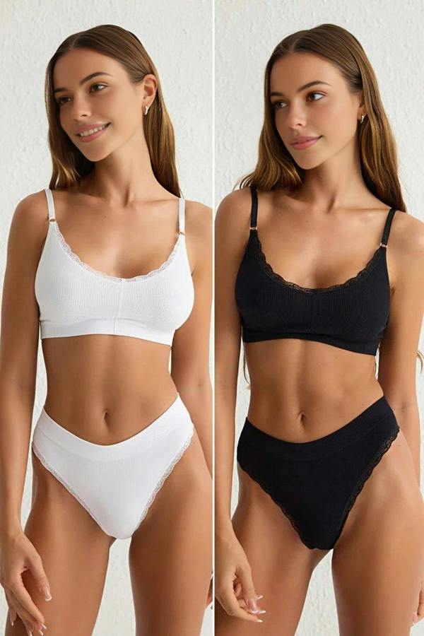 WOVCOR 2-Pack Seamless Lace Detail Thong Knitted Panties