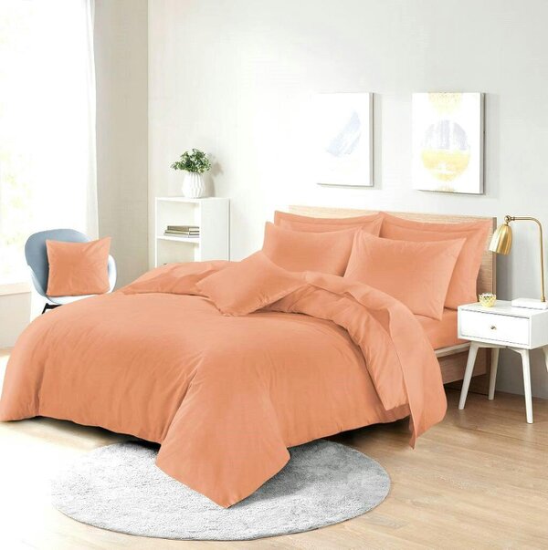 Night Zone Polycotton Duvet Cover Set – Plain Dyed Easy Care Bedding with Pillowcases - Peach