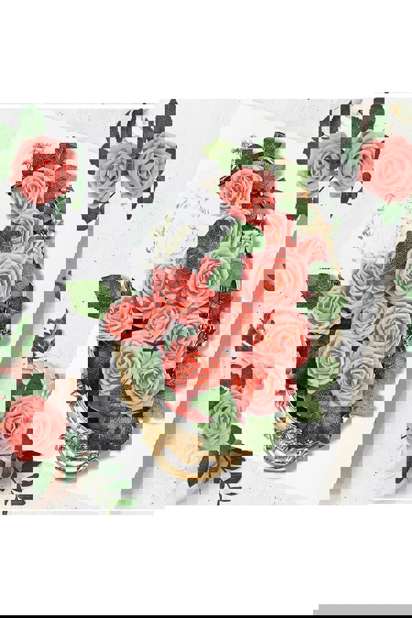 Living and Home 25pcs Pink  Artificial Roses with Stem, Box, Light & Gift Card