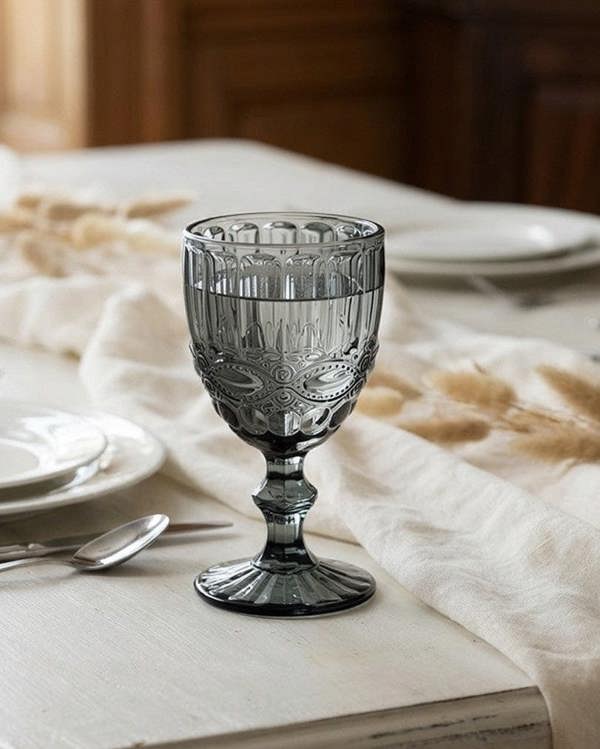 Elvida Interiors Vintage Grey Embossed Wine Goblets