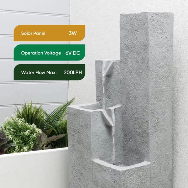 Gardenwize Solar Powered Cubic Falls Water Feature with Battery Backup & LED Lights