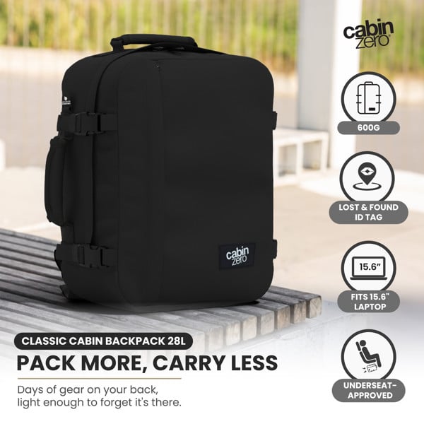 CabinZero Classic Cabin Backpack 28L, Underseat-Approved Carry On, Lightweight Travel Bag for Flights