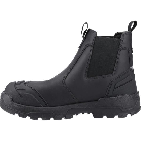 Caterpillar Striver XL Mens Pull On Waterproof S7 Safety Dealer Boots, black waterproof safety boots with slip-on design and rugged outsole for industrial work environments.