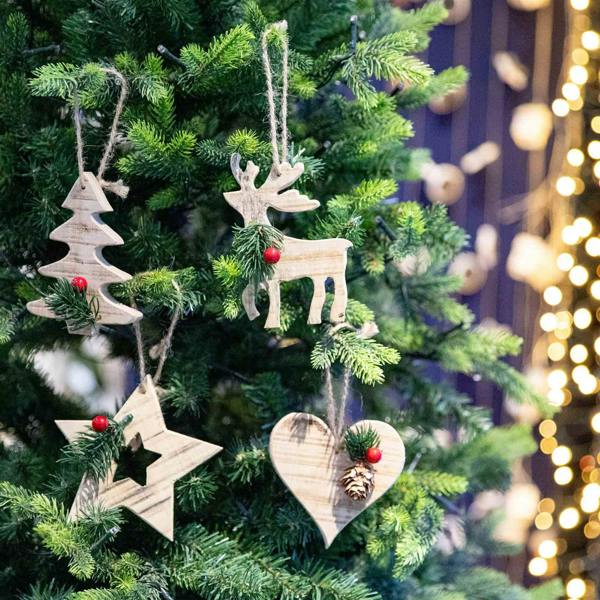 5cm Wooden Craft Star Shape Tree Hanging Decoration for Christmas Indoor Displays image 5