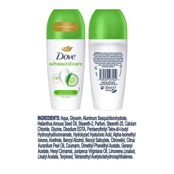 Dove Roll On Deo Go Fresh Cucumber 72H Lasting Women's Anti-Perspirant 50ml,18pk
