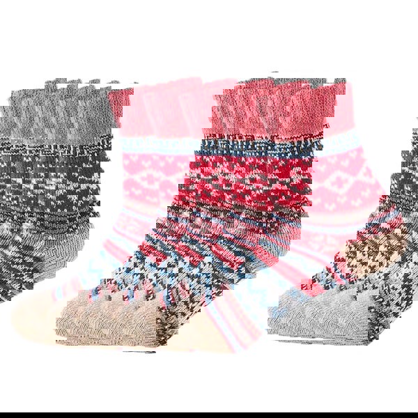 Anysox 5 Pairs Size 5-9 of Fashion Thick Warm wool Women Socks Red Colored Casual National Wind Flower Designed Cotton For Men Woman Foot Accessories