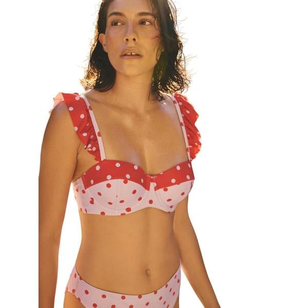 Cath Kidston Womens/Ladies Polka Dot Frill Trim Bikini Top - Red - 