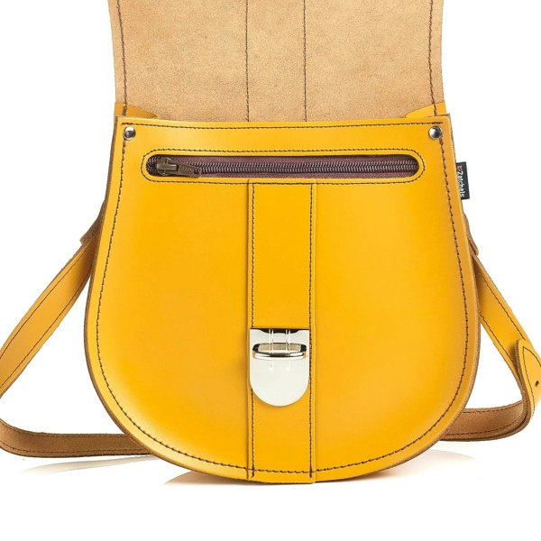 Zatchels Handmade Leather Pushlock Saddle Bag - Yellow Ochre