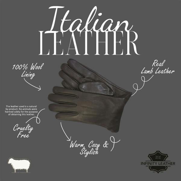 Infinity Leather Men’s Italian Leather Warm Wool Lining Winter Gloves - M-LGV-305