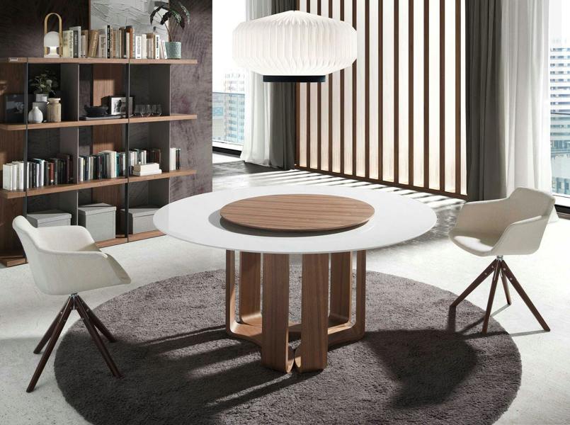 Angel Cerdá Round porcelain marble and walnut dining table 1137