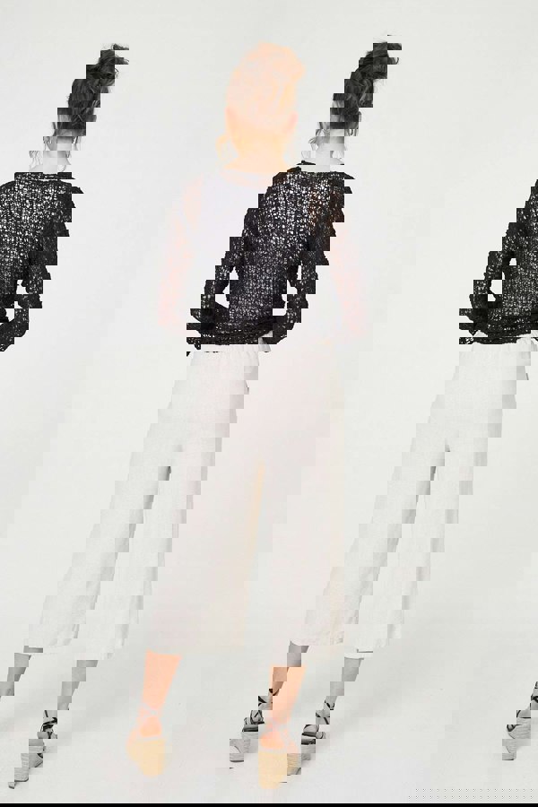 Black | Crochet Open Knit Waterfall Cardigan
