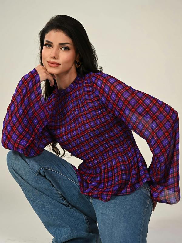 Rose & Nancy Monica Smocked Check Blouse