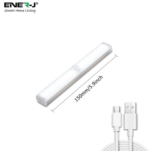 ENER-J Pack of 2 Rechargeable Motion Sensor Cabinet Lights, 10 LED with 2 Switch Modes, USB Charging, for Kitchen Wardrobe Closet