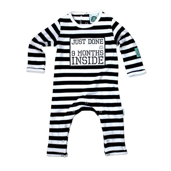 Just Done 9 Months Inside Baby Grow Black and White Stripes