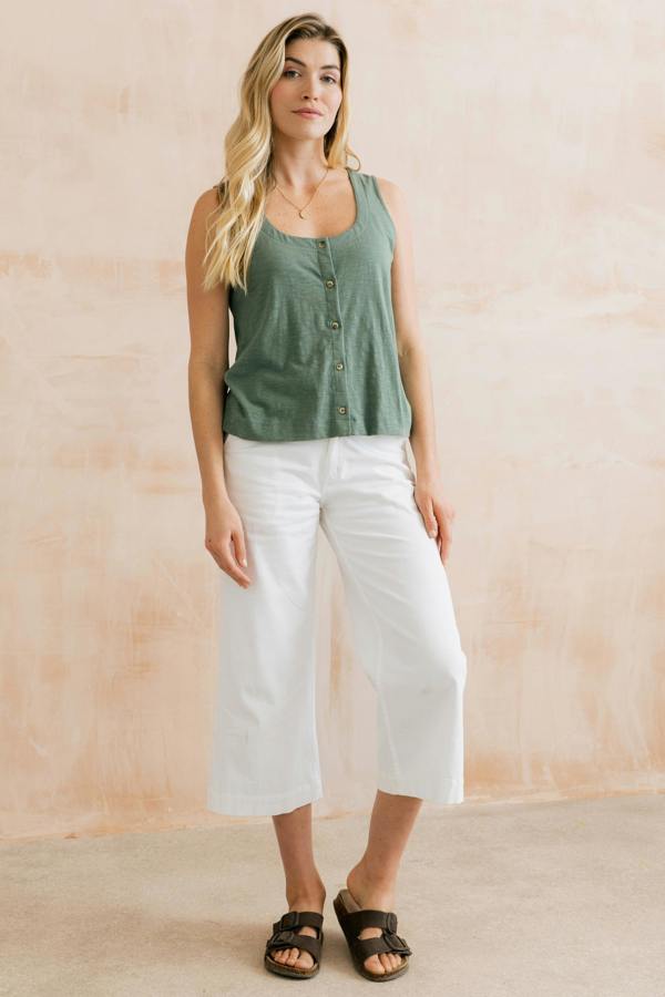 Lily & Me Pier Organic Cotton Jersey Button Vest Laurel Green
