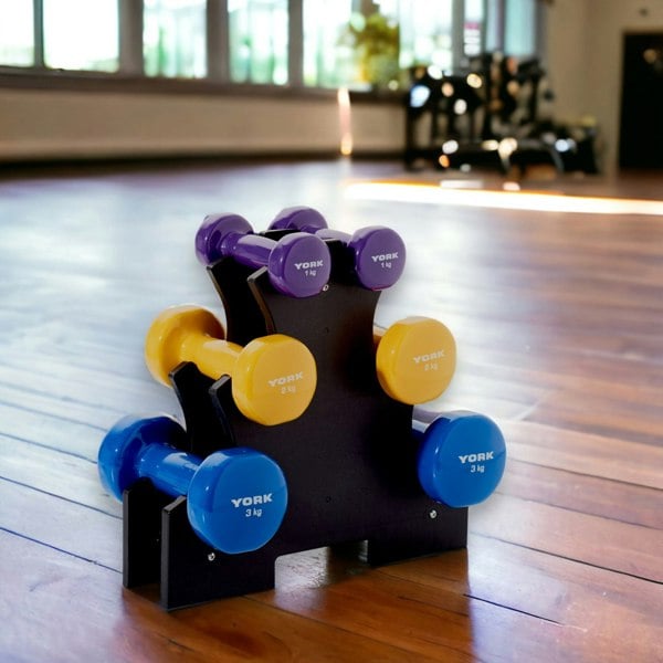 York 12kg Vinyl Dumbbell Weight Set with Stand at Home