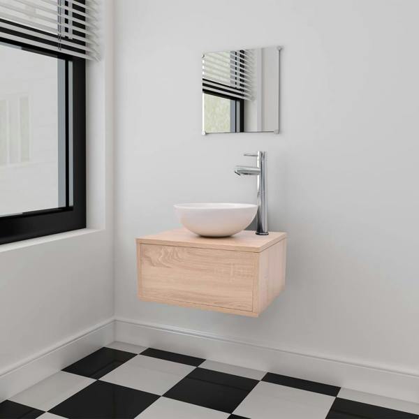 Berkfield Four Piece Bathroom Furniture Set with Basin with Tap Beige
