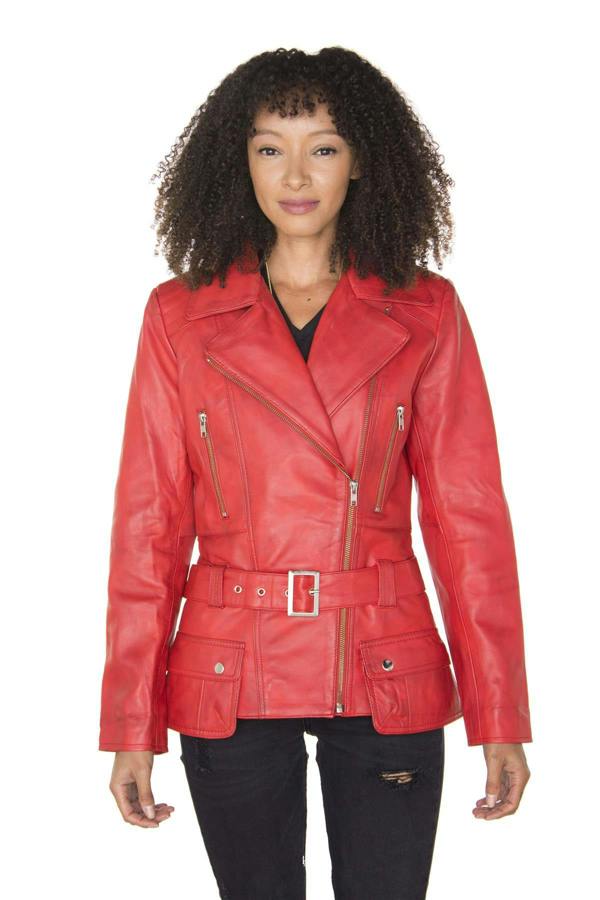 Infinity Leather Womens Long Leather Biker Jacket-Quito