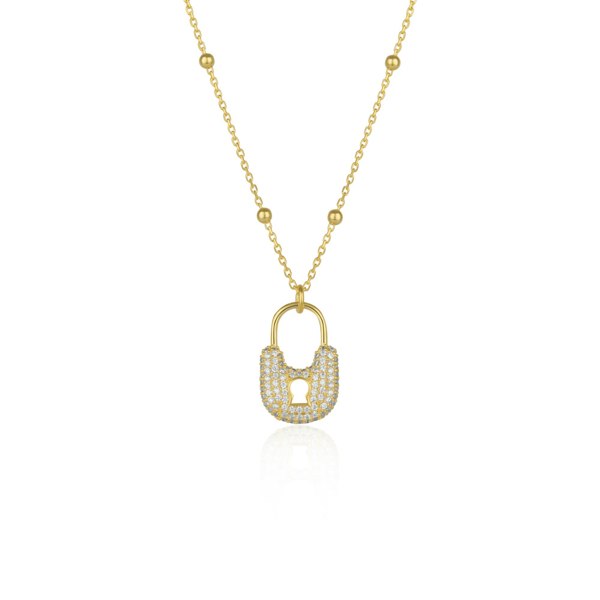 Spero London Lock Pendant Necklace With Beaded Chain Sterling Silver