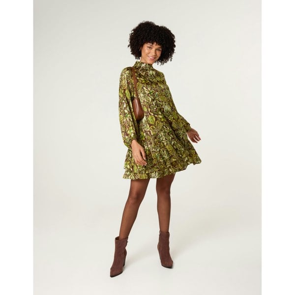 Blue Vanilla High Neck Frill Hem Dress