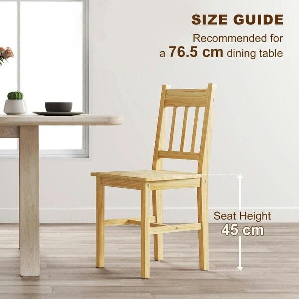 Dining Chairs Set of 2, Kitchen Chair with Slat Back, Pine Wood Structure for Living Room and Dining Room, Natural