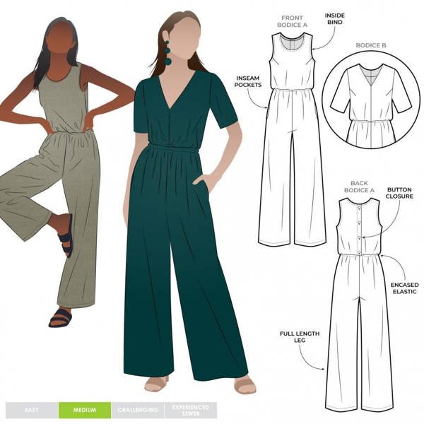Style Arc Sewing Pattern Shannon Jumpsuit - Jumpsuits for Women - Intermediate