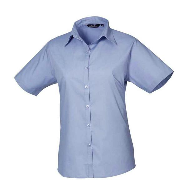 Premier Womens/Ladies Poplin Short-Sleeved Blouse - Mid Blue