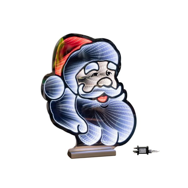 Samuel Alexander 40cm Infinity Santa's Head Christmas Decoration on Wooden Base with Red & White LEDs
