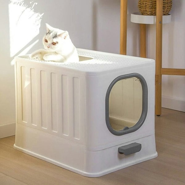 Enclosed Folding Cat Litter Box Toilet with Scoop Living and Home