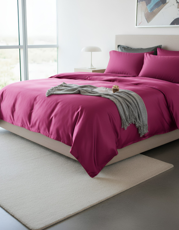 Anycozy Beddings Magenta AU Queen Size 3 Pcs High End Satin Smooth Duvet Cover Set Luxury Polyester Silky Soft Cozy Bedding Set