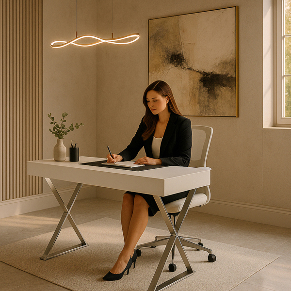 Homeology ADONIS Gloss White and Chrome Ergonomic Home Office Luxury Workstation Desk