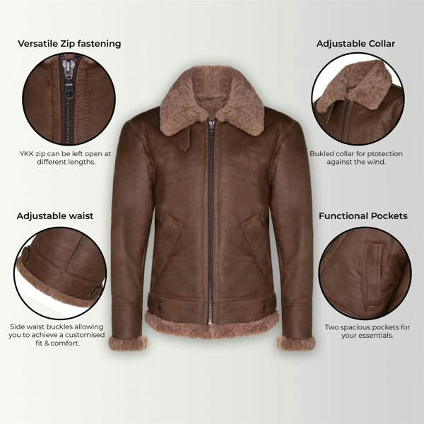 Infinity Leather Mens B3 WW2 Sheepskin Leather Flying Aviator Jacket-Houston