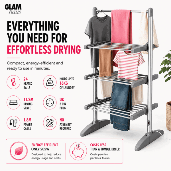 Glamhaus EcoDry Electric Heated Clothes Airer with Cover 248W Foldable