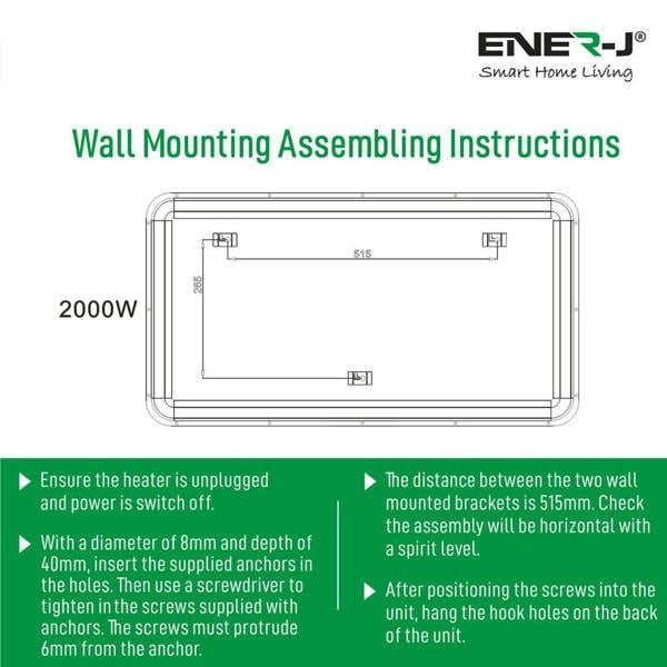 Ener-J 2000W Smart Electric Heater with White Tempered Glass, WiFi, App & Voice Control, Wall Mounted or Freestanding
