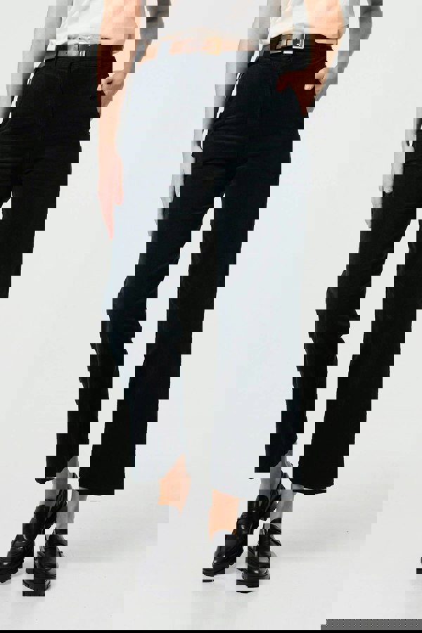 Black | Faux Leather Belt Corduroy Trousers