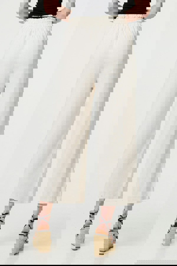 Beige | Elasticated Waist Crop Wide Leg Trousers
