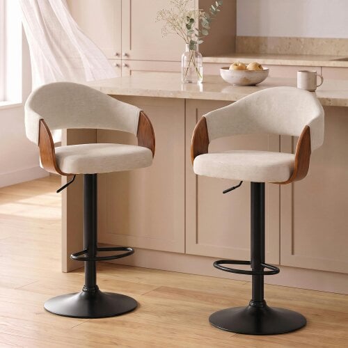 HOMCOM Bar Stools Set of 2 Height Adjustable Swivel Beige
