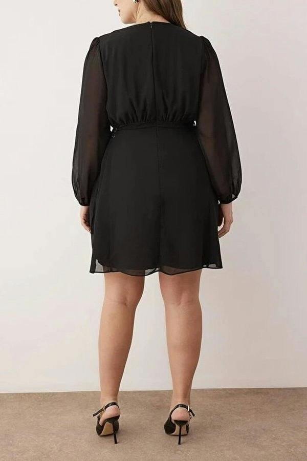 WOVCOR Chiffon Woven Dress with Eyelet Detail and Button Closure