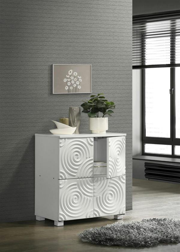 Modern Storage Cabinet, 4 Doors, White Swirl Pattern