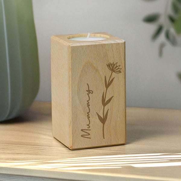 Personalised Memento Company Personalised Floral Wooden Tealight Holder