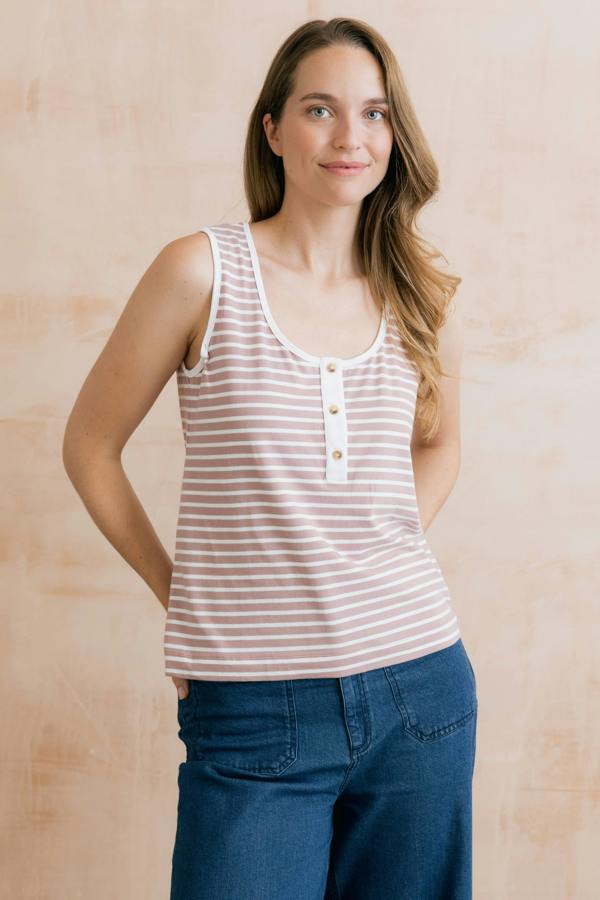Lily & Me Haze Buttoned Soft Pink Stripe Vest